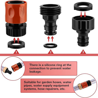 16 Pieces Garden Hose Quick Connect Fittings 3/4 Inch Plastic Water Hose Quick Connect Male and Female Water Hose End Adapters with 10 Pieces Rubber Washer (Red)