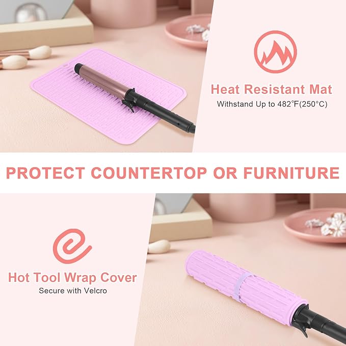 AMIJEAL Oversize Silicone Heat Resistant Mat for Hair Tools, Curling Iron Mat, Hot Tools Holder, Portable Flat Iron Hair Straightener Pad Cover for Travel Vanity Salon(14.2" x 11.0")