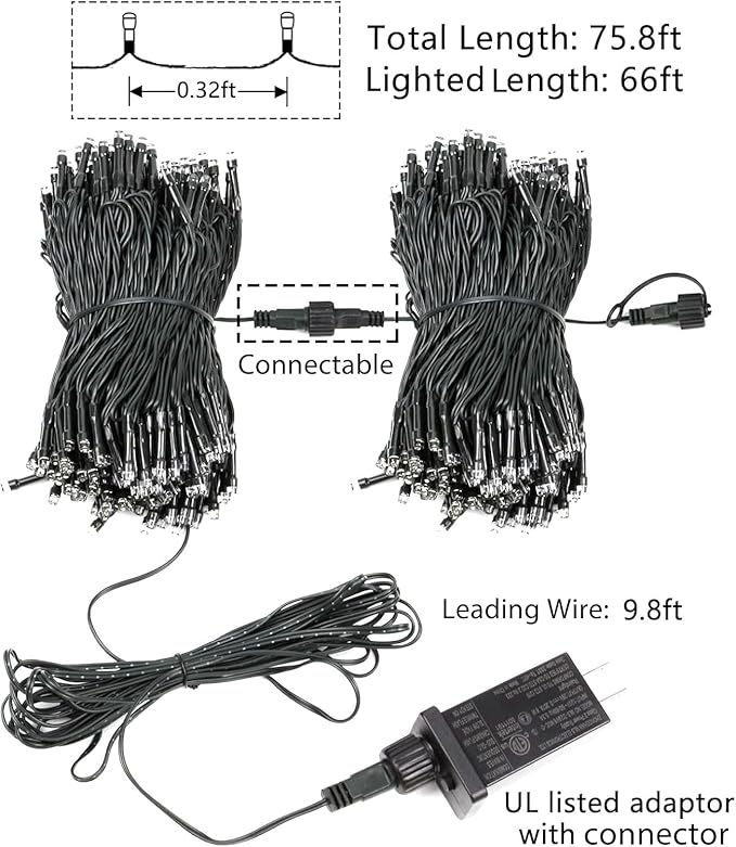 Upgraded 75.8 FT 200 LED Multicolored Christmas Lights Outdoor and Indoor, Extendable Green Wire, Memory Function & Timer & 8 Modes, Waterproof Super Bright Lights for Xmas Tree Holiday Party Garden