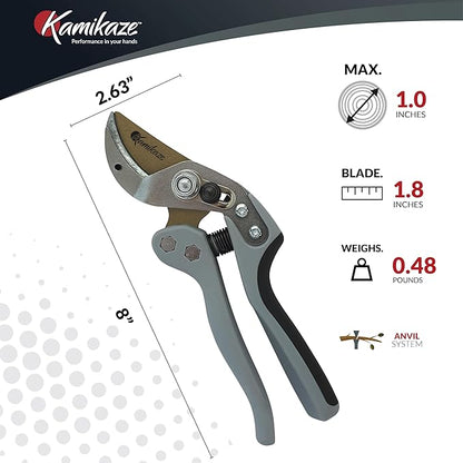 KM1-M FORCE ANVIL SHEAR- ANVIL PRUNER, Pruning Shears. Garden Pruners, Plant Pruners, Pruning Shears, Tefloned Blade Hand Pruner, Universal Garden Clippers great for garden and home.