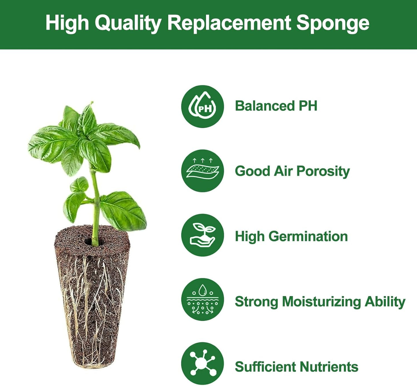 61 Pack Grow Sponges, Replacement Root Growth Sponges Seed Pods Compatible with AeroGarden, Compatible with Hydroponics Growing System Kit, Includes 10 Plant Labels and 1 Tweezers