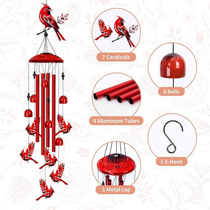 Cardinal Wind Chimes for Outside, Large Cardinal Garden Decor Bird Wind Chime, Memorial Cardinal Gifts for Women, 40" Outdoor Windchimes for Lawn, Porch, Patio, Yard, Christmas