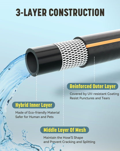 Heavy Duty Garden Hose, 75ft x 5/8" Water Hose, Flexible Hybrid Hose with Swivel Handle, Male to Female Fittings, Burst 600 PSI