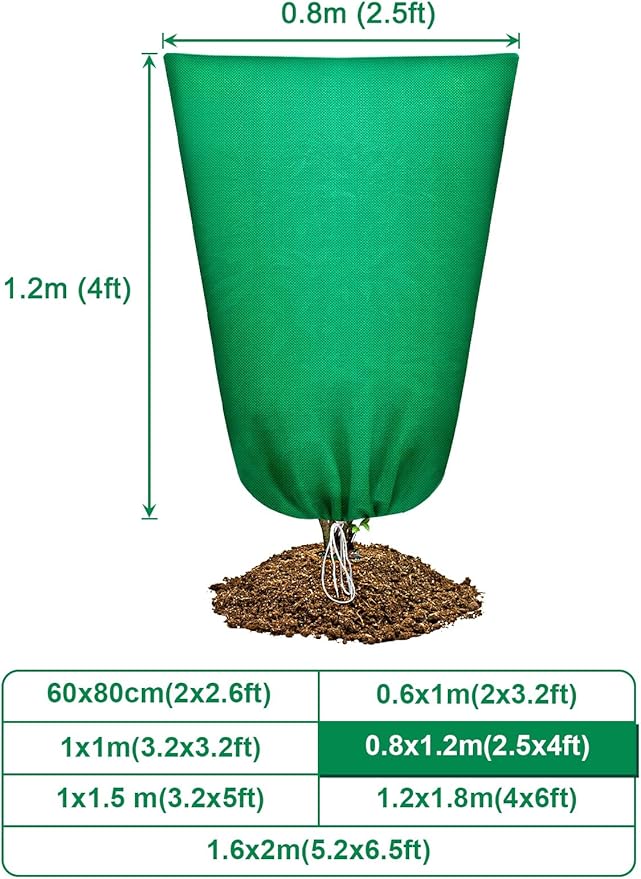 Abimars Thicker Plant Covers Freeze Protection Jacket 2.36 oz/yd², 2.5'x4' Reusable Winter Plant Covers with Drawstring & Zipper, 2 Pack Light, Porous Fabric for Plant Breathing