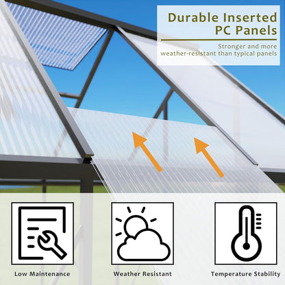 HOOYEAH Green Houses for Outside, 6x10x6.4 FT Polycarbonate Greenhouse with Lockable Door, Heavy Duty Winter Greenhouses for Outdoors, Aluminum Sunroom Plant Care House