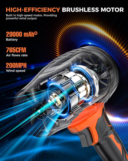 Leaf Blower Cordless with Battery and Charger,800,000 RPM,Extended Nozzle,Lightweight Handheld Design,Blower for Patio Cleaning,car Blowing Water,Blowing Leaves and Dust (Vitality Orange)