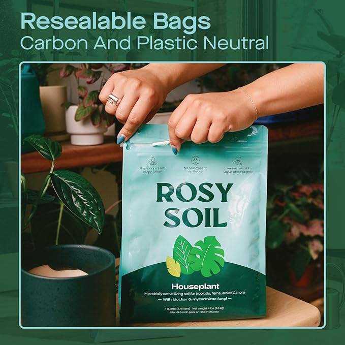 Rosy Soil Indoor Potting Soil for House Plants - Organic Potting Soil Mix for Indoor Plants - Enriched w/Root-Boosting Biochar for Foliage Plants, Flowers, Herbs - Peat Free, Less Prone to Gnats - 4qt