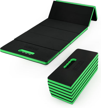 Extra Thick Kneeling Pad for Working Under Car, 47.2 * 17.7 * 1.2" Portable Foldable EVA Mechanic Mat for Garage, Gardening, Yardwork, Workshop, Green & Black