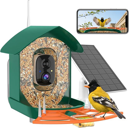 Bird Feeder with Camera,WiFi Smart Bird House with Cam Solar Powered for Outdoor,AI Identify,App Notification,Night Vision,2K Live View,Auto Record Video,Birdwatching Gifts for Family,Birds Lover