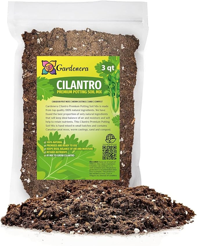 GARDENERA Cilantro Plant Potting Soil - Enhance Flavor and Health with Professional Grade Nutrient-Rich Mix - 3 Quart