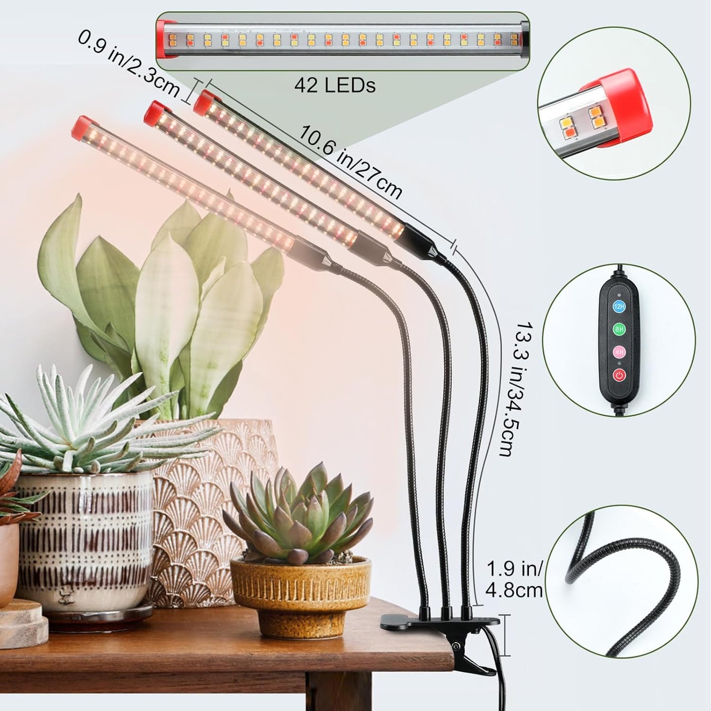 Gamechanger! 27W Power Home Plug, NOT 10W Adapter, FECiDA 3Head Clip Grow Lights for Seed Starting with Timer, Enough Bright Like Sun Full Spectrum Grow Lights for Indoor Plants, Bonsai, Seedlings