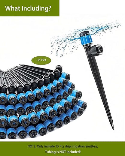 35Pcs Push-to-Fit Drip Irrigation Emitters for 1/4" Irrigation Tubing,360 Degree Adjustable Water Flow Emitters Irrigation Drippers for Garden Watering System