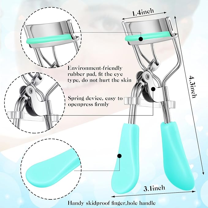 Bencailor 17 Pcs Eyelash Curlers Kit Lash Curler Eyelash Comb Seperator Extension Tweezers Eyebrow Brush Scissors False Eyelashes Applicator Eyebrow Trimmer Silicone Refills Pads for Women (Blue)