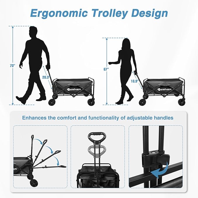 Yesker Foldable Wagon - 220lbs Collapsible Garden Carts with All Terrain Wheels for Outdoor Camping Sports Shopping Gardening - Heavy Duty Portable Utility Trolley (Black)