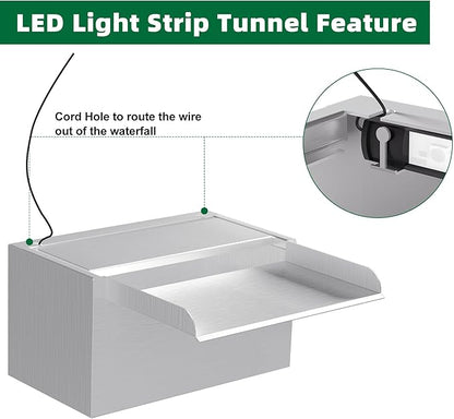 Waterfall Pool Fountain LONGRUNNEW 304 Stainless Steel 9.06" Rectangular Waterfall Spillway, Water Fall Fountain with Pipe Connector for Garden Outdoor, Swimming Pools, Fountains, Pond and Spa