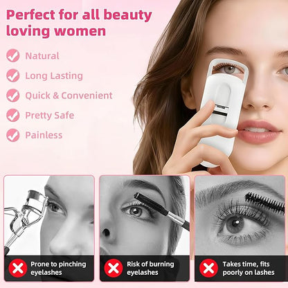 Heated Eyelash Curler,Portable Electric Heated Lash Curler Type-C Rechargeable Travel Eyelash Curlers with Heat Sensitive Silicone Pad,2-Level Adjustable Temp and Long-Lasting Natural Curves (White)