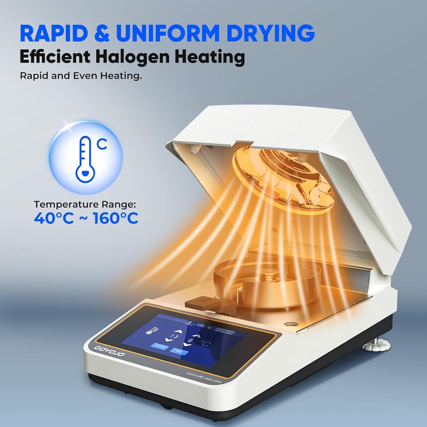Halogen Moisture Analyzer with Rapid Heating & Drying (40-160°C) 110g-5mg High-Precision Halogen Moisture Balance Moisture Determination for Food, Plants, Construction Materials 110V~120V