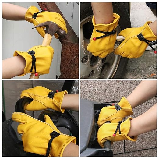 HLDD HANDLANDY 12 Pairs Cowhide Leather Work Gloves with Reinforced Palm for Men & Women (Yellow-12pairs, X-Large (Pack of 12))