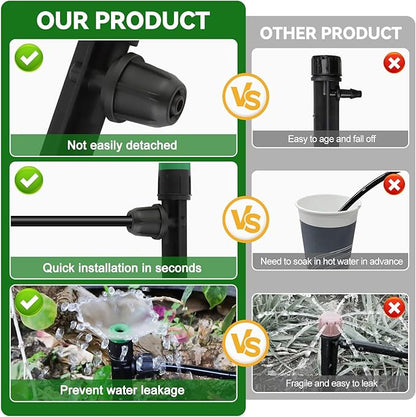 50PCS 1/4” Drip Irrigation Drippers with Lock, Kalolary Drip Irrigation Emitters for 4/7mm Tube, Adjustable 360 Degree Vortex Water Flow Sprayer Micro Spray Drip System Parts for Lawn Yard Pot (Green)