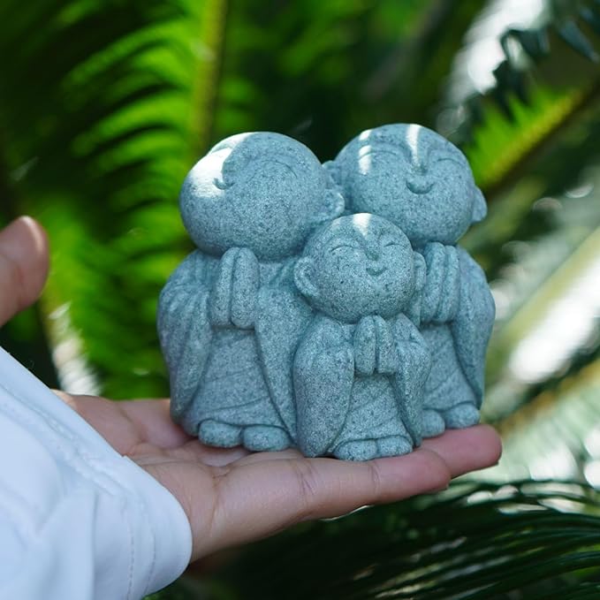 OwMell 3 Japanese Jizo Statue Stone Japanese Buddha Jizo Monk Statue Figurine Memorial Statue Aquarium Decoration Garden Outdoor Ornament 3" - Praying