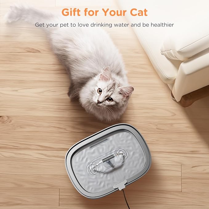 Cat Water Fountain Stainless Steel: 108oz/3.2L Pet Drinking Foundatin for Cats Indoor Automatic Dog Water Dispenser Bowl - Cat Feeding & Watering Supplies with 8 Replacement Filters