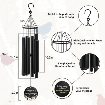 Personalized 36" Memorial Wind Chimes, Bereavement Gift to Honor a Loved One's Remembrance, Sympathy Gift for Loss of Mother Father Husband, for Outdoor Garden