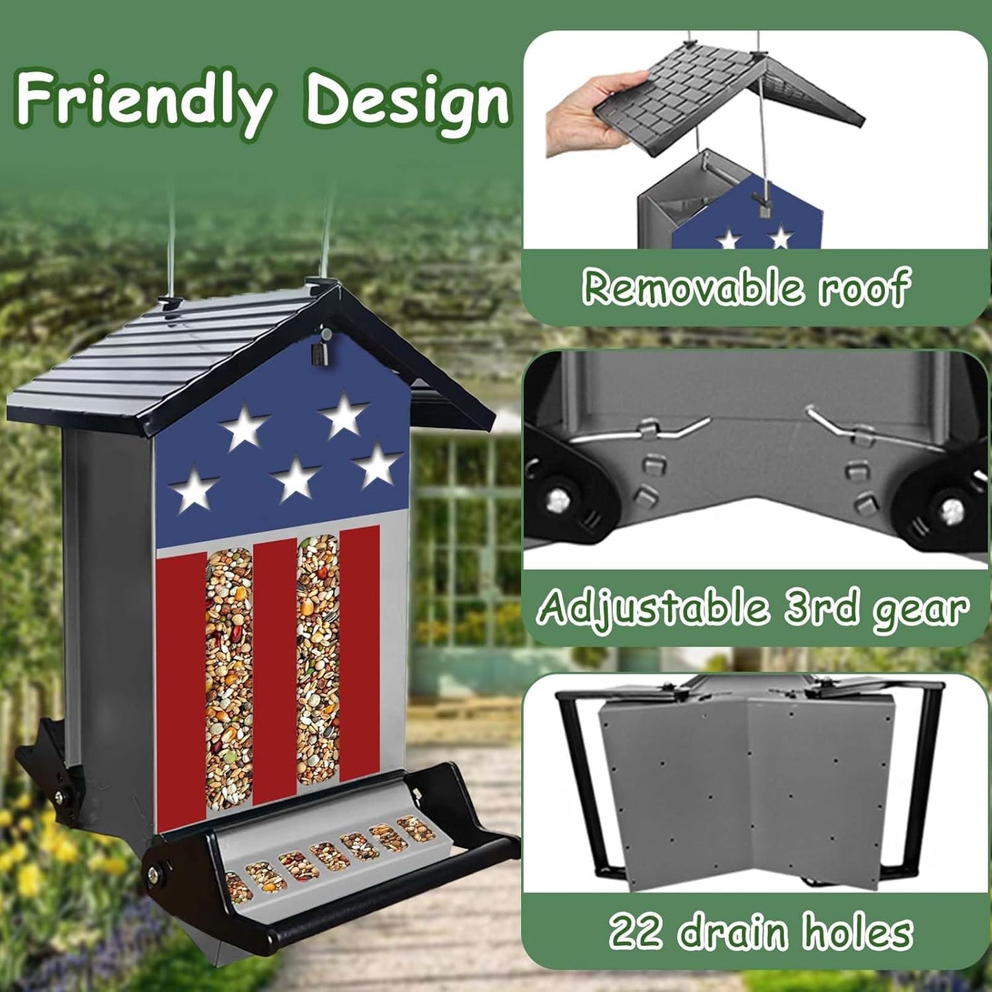 Squirrel Proof Bird Feeder, Hanging Bird Seed Feeders for Outdoors, 5LBS Large Capacity Metal Weight-Activated Perches Wild Birdfeeder for Blue Jay, Cardinal, Outside