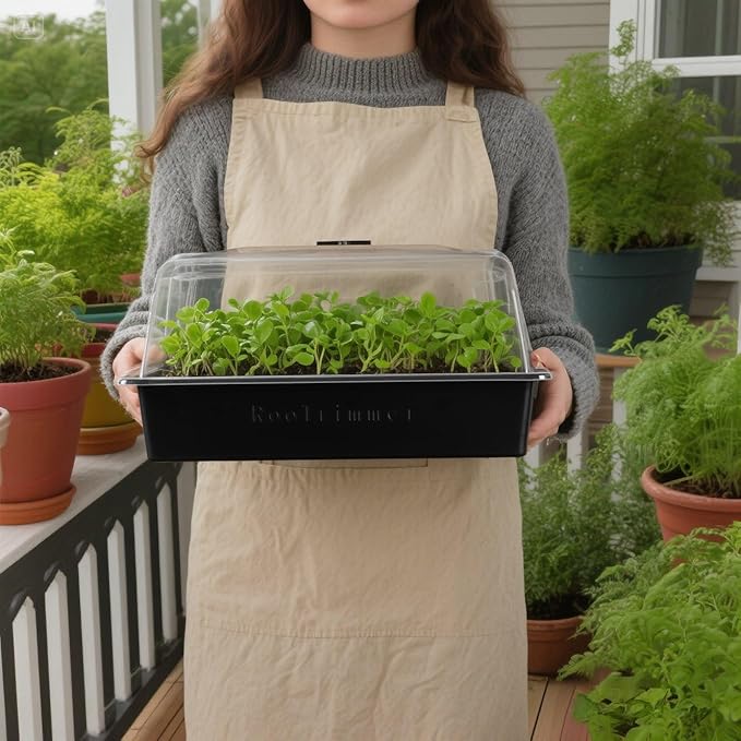 Leak-Proof Seed Starter Trays with 4" Humidity Dome & Drip Tray - 5-Pack Heavy-Duty Plastic Propagation Kit for Herbs, Microgreens, Indoor Gardening, Durable Reusable Plant Growing Trays