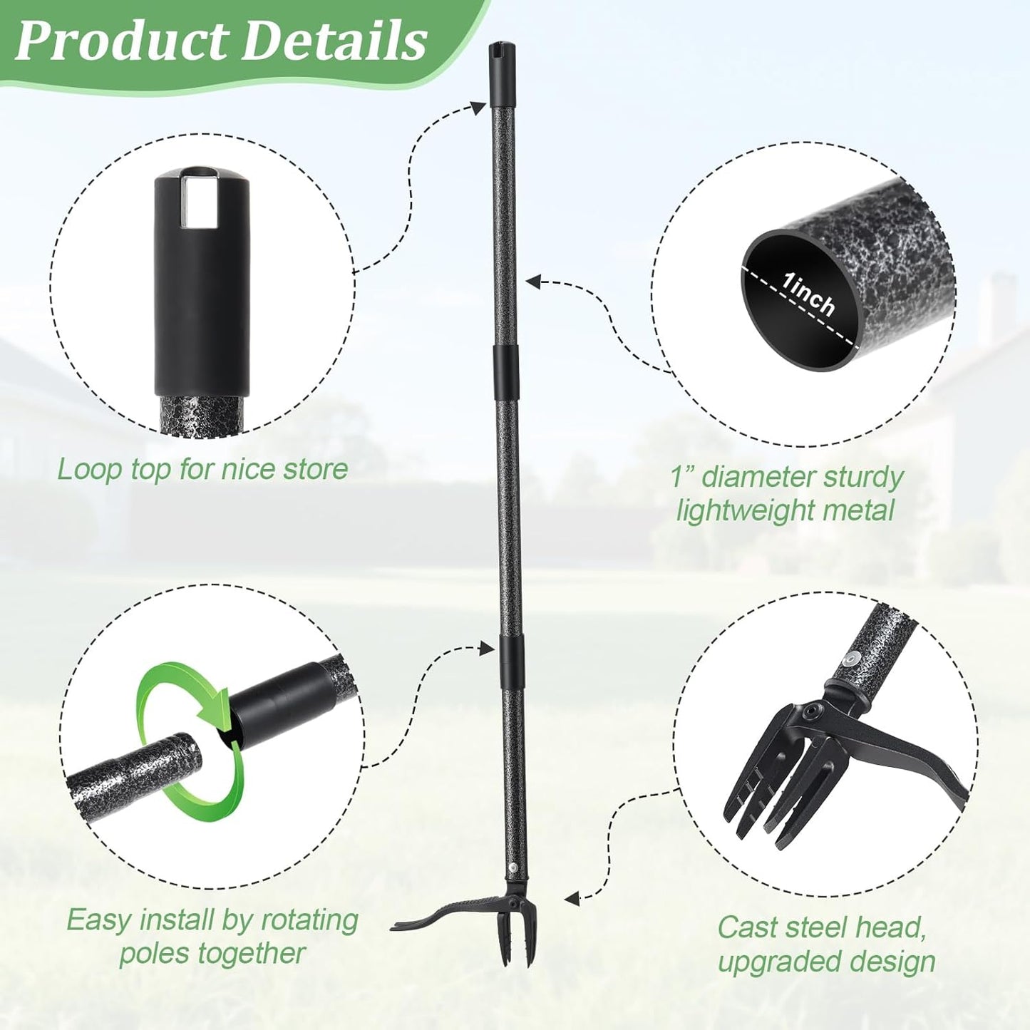 60” Stand Up Weed Puller Tool with Long Handle Reinforced 4-Claw Metal Head Manual Weeders Picker for Removing Dandelion Crabgrass from Garden Yard Lawn Without Bending or Kneeling