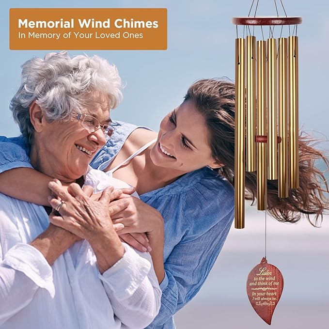 Golden Wind Chimes for Outside Deep Tone Aluminium Windchimes Outdoors Memorial Wind Chime for Loss of Loved One Mom Bereavement Memorial Gifts Sympathy Wind Chimes Patio Decor Grief Gifts for Women