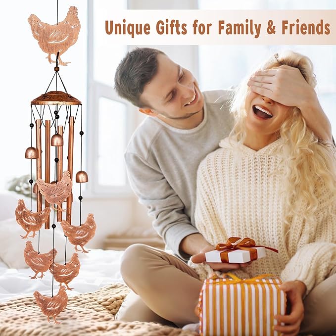 Chicken Wind Chimes for Outside, Metal Windchimes Outdoors, Chicken Gifts for Women/Men, Memorial/Birthday Gifts, Garden Decor for Outside, Patio or Yard, Durable Chimes for Outdoors