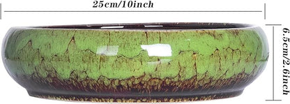 ARTKETTY Succulent Pot, 10 Inch Large Succulent Planter Pot with Stand, Ceramic Bonsai Pot with Mess Drainage Screen Shallow Cactus Flower Pot for Indoor/Outdoor Plants