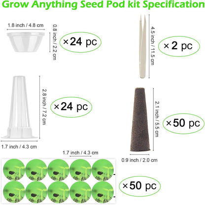 150P Grow Sponges for Hydroponics, Windspeed Grow Anything Seed Pod kit Include 50 Grow Sponges, 24 Grow Baskets, 24 Grow Domes, 50 Pod Labels, 2 Tweezers