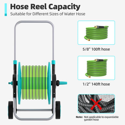 Garden Hose Reel for Outside,Hold Up to 100 ft of 5/8’’ Hose,Portable Hose Reel Cart with Adjustable Armrests and 2 Wheels,Durable Water Hose Holder for Garden, Yard, Lawn