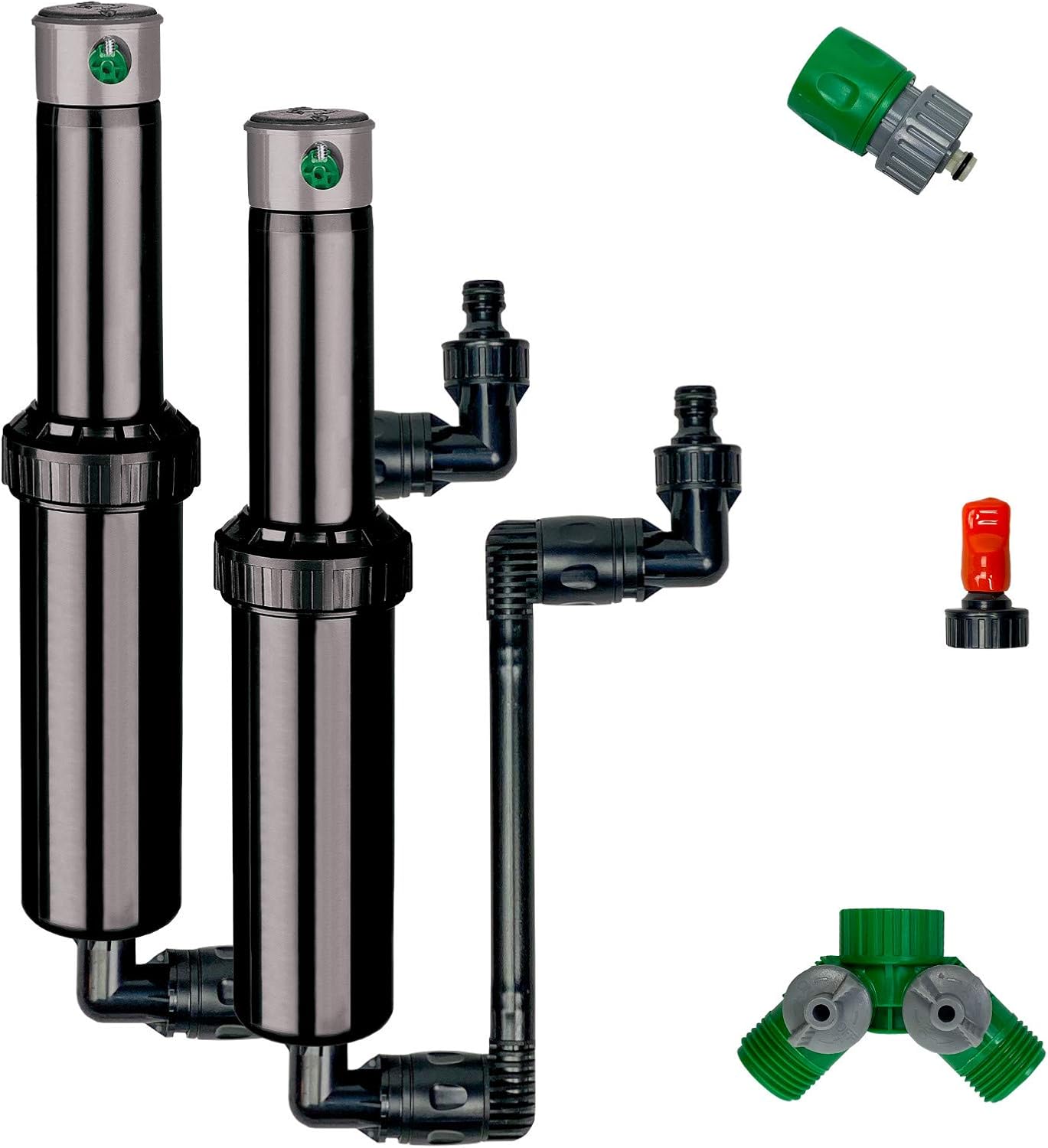 In-Ground 5-Inch Pop-Up Adjustable Sprinkler 2-Pack With Quick Hose Connectors And Splitter, QSK-742