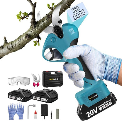 Cordless Electric Power Pruner Shears - Battery Pruning Shears 40mm Max Cutting Diameter with 20V 2X 2.0Ah Batteries and Charger, Professional Heavy Duty Gardening Pruner with Replacement Blades