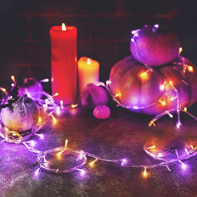 Upgraded Connectable 200 LED Halloween String Lights Outdoor Indoor, 66FT Orange and Purple Halloween Lights 13 Modes, Waterproof Twinkle Fairy Lights Plug in Clear Wire for Tree, Bedroom Decoration