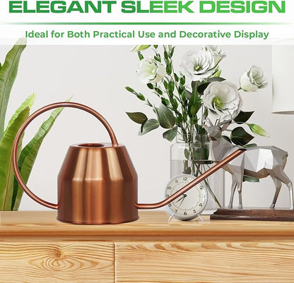 Plexon Rose Gold Metal Watering Can Indoor Plants 40 oz, Stainless Steel Long Spout Watering Can Outdoor House Plant Flower, Garden