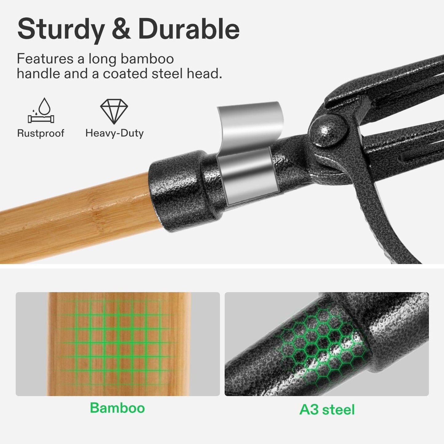 VIVOSUN 47" Weed Puller, Stand-Up Weed Puller Tool with Bamboo Handle & 4-Claw Steel Head, Sectional Pole Design, Easy Weeding Without Pulling, Bending, or Kneeling