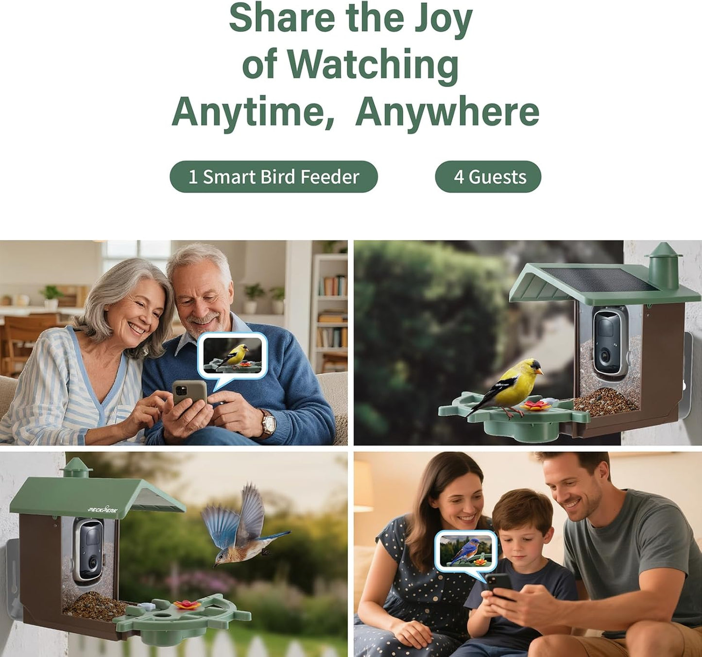 Smart Bird Feeder with Camera Solar Powered Outdoor - 2K HD Live Video, AI Bird ID, Squirrel-Proof, Instant Alerts & IP65 Weatherproof Outside, Great Gift for Familys & Friends