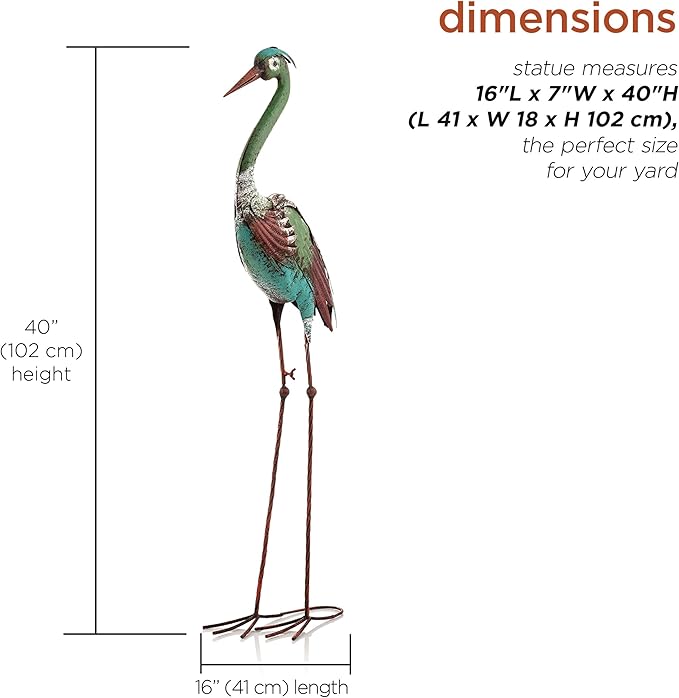 Alpine Corporation 40" Tall Outdoor Rustic Metal Crane Statue Yard Art Decoration