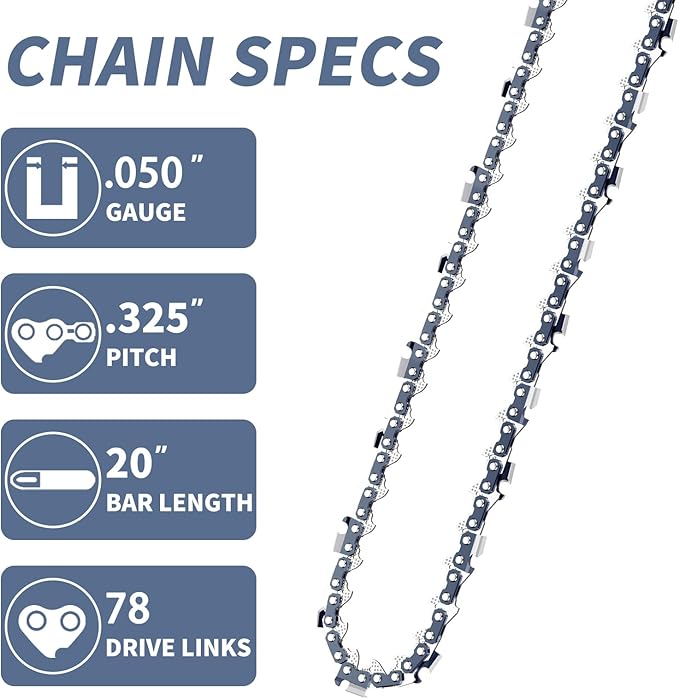 4 Pack 20 Inch Chainsaw Chain .325" Pitch .050" Gauge 78 Drive Links Fit Craftsman S205/CMXGSAMY462S, PP4620AVX, Echo CS-490, CS-440, 20BPX78CQ, Milwaukee M18 FUEL, Husqvarna and More