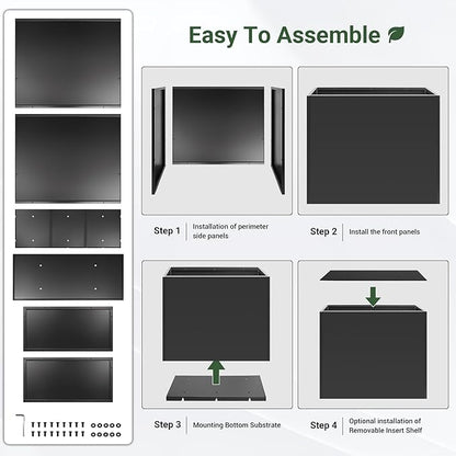 Metal Planter 30" x 12" x 24", Tall Box With Removable Insert Shelf, Black Steel Heavy Duty for Porch, Garden, Patio, Yard