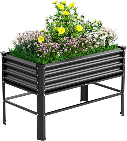 Galvanized Raised Garden Bed with Legs,48×24×32in Large Metal Elevated Raised Planter Box ,Raised Garden Bed,600lb Capacity with Drainage Holes for Vegetables Lawn Green Flowers, Fruits, Terrace