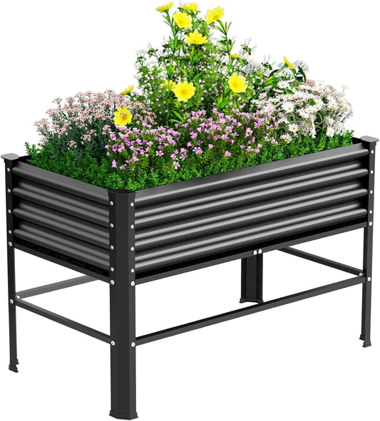 Galvanized Raised Garden Bed with Legs,48×24×32in Large Metal Elevated Raised Planter Box ,Raised Garden Bed,600lb Capacity with Drainage Holes for Vegetables Lawn Green Flowers, Fruits, Terrace