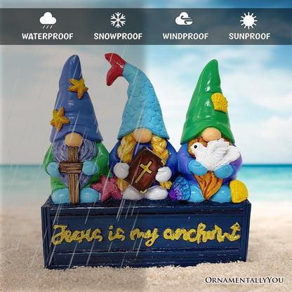 OrnamentallyYou Spring & Summer-Themed Garden Statues – Adorable Outdoor Decor for Lawn, Patio & Porch (Nautical Themed Religious Gnome Figurine, Jesus is My Anchor 6" Beach House Statue)
