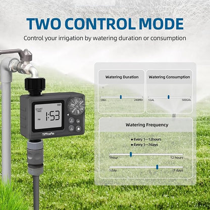 New Programmable Water Volume Control Sprinkler Timer, Water Duration Control Hose Timer with Water Meter, Auto and Manual Watering for Irrigation, Garden and Drip System (1 Pack)