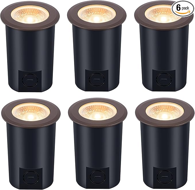 [6 Pack] CLOUDY BAY 9W LED Landscape Well Lights,2700K/3000K/3500K/4000K/5000K Selectable,Low Voltage 12V/24V Ground Lighting,Waterproof Outdoor In Ground Lights for Uplights,Bronze