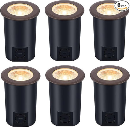 [6 Pack] CLOUDY BAY 9W LED Landscape Well Lights,2700K/3000K/3500K/4000K/5000K Selectable,Low Voltage 12V/24V Ground Lighting,Waterproof Outdoor In Ground Lights for Uplights,Bronze