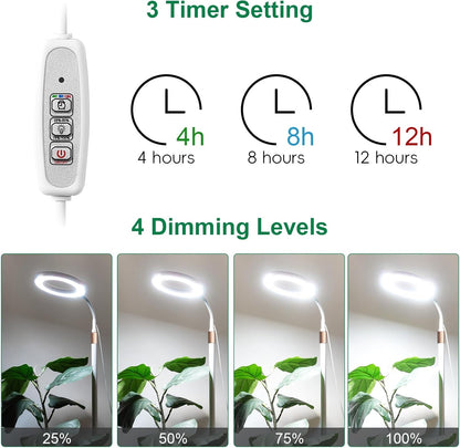 LBW Full Spectrum Grow Light with Stand – Adjustable Height (48.8-64.6"), Auto Cycle Timer (4/8/12H), 4 Brightness Levels, for Large Indoor Plants (White)